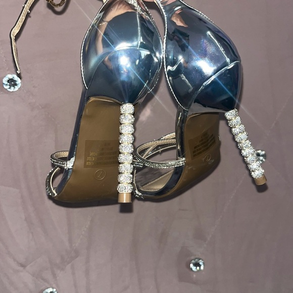 Refuge Silver Sparkly Strap Diamond Heels - Picture 3 of 3